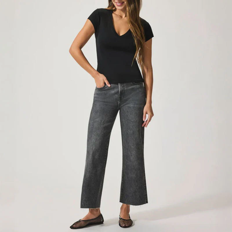 SPLENDID Faye 1x1 V-Neck Tee in Black - Image 3