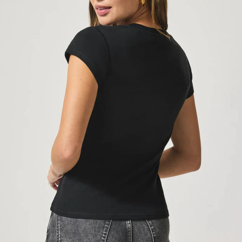 SPLENDID Faye 1x1 V-Neck Tee in Black - Image 6