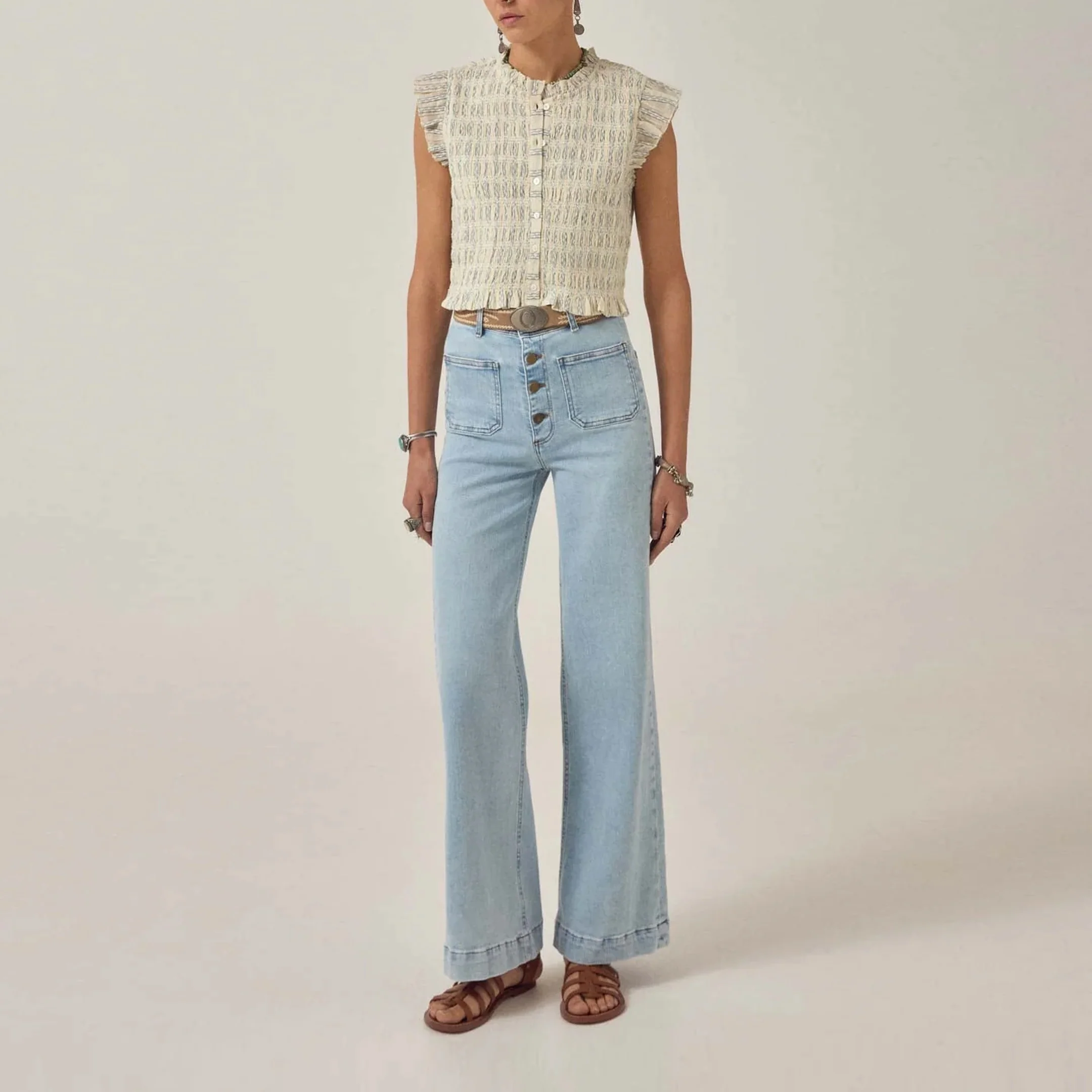 MAISON HOTEL Omaris Stripe Sleeveless Blouse in Cloud Thread - Image 5